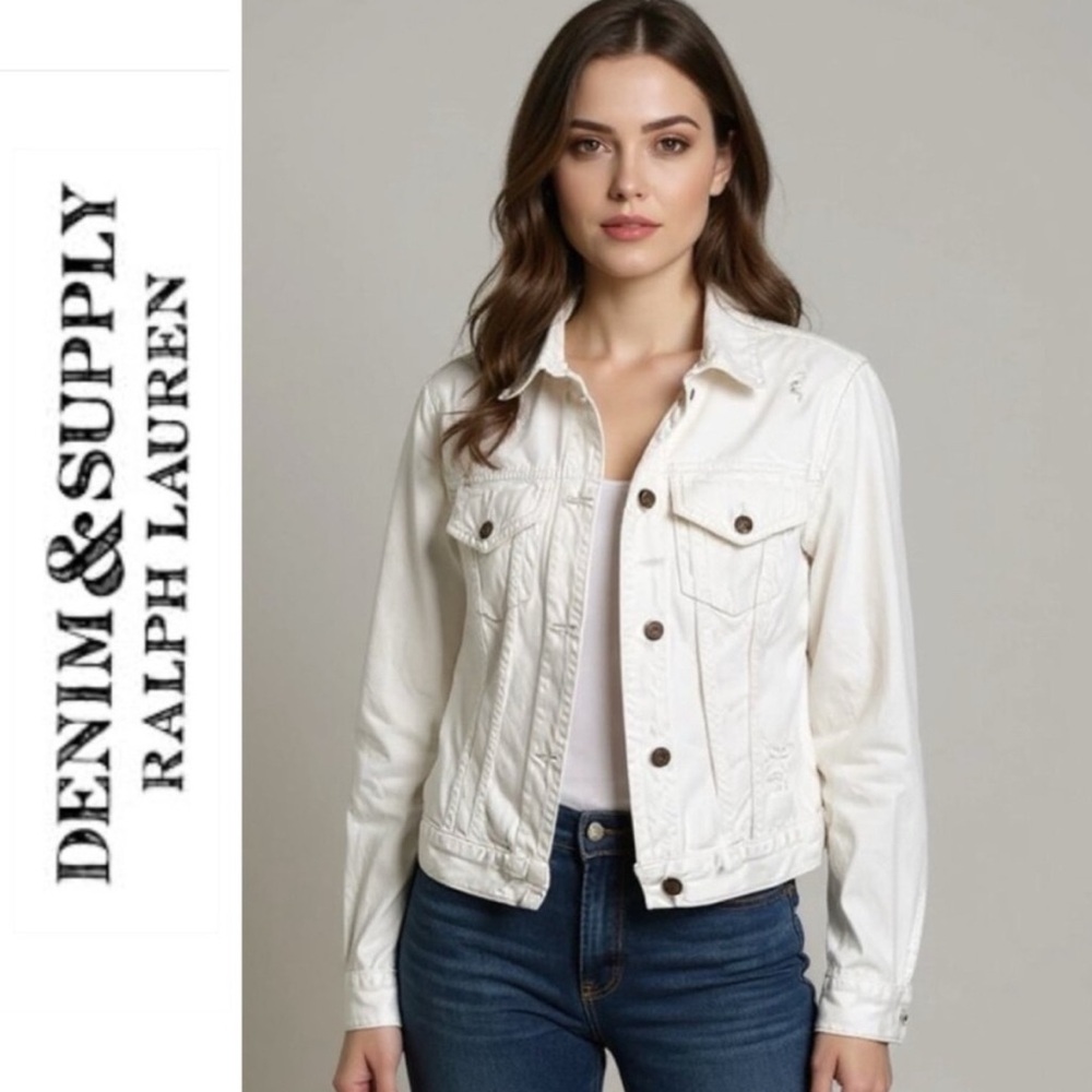 Ralph Lauren Cream Distressed Jean Jacket